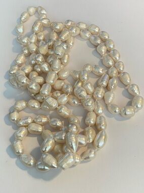 Long Knotted Freshwater Baroque Pearl 32" Necklace 7-9 mm Irregular Cont Strand